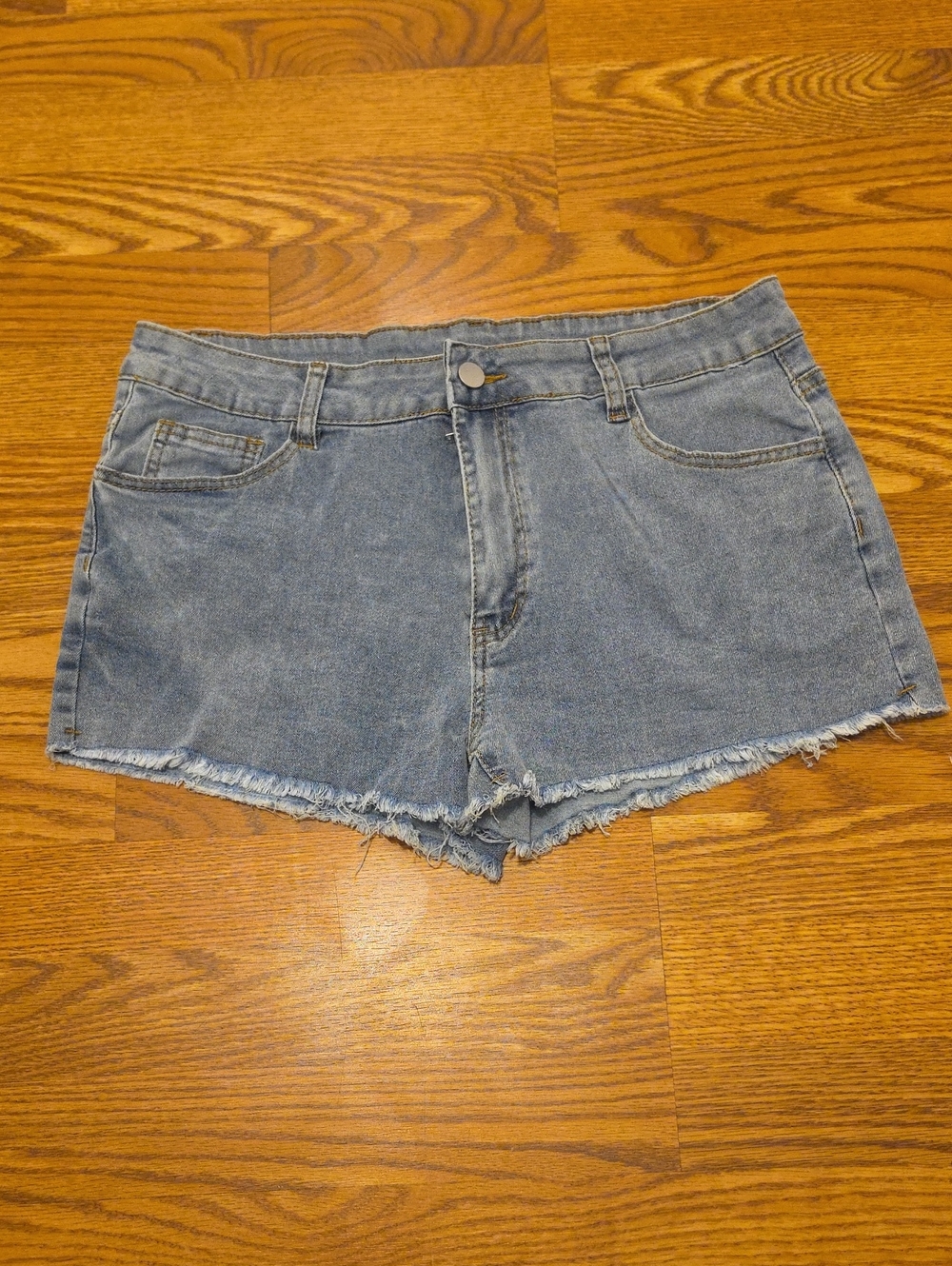 Classic High-Rise Denim Shorts in Light Blue